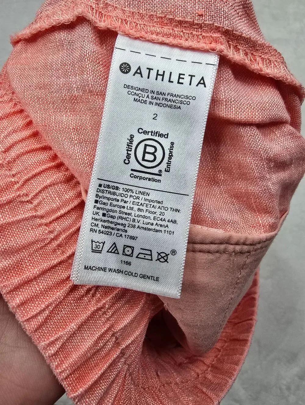 Athleta 100% Linen Drawstring Shorts Coral Resort Lightweight Summer Size 2